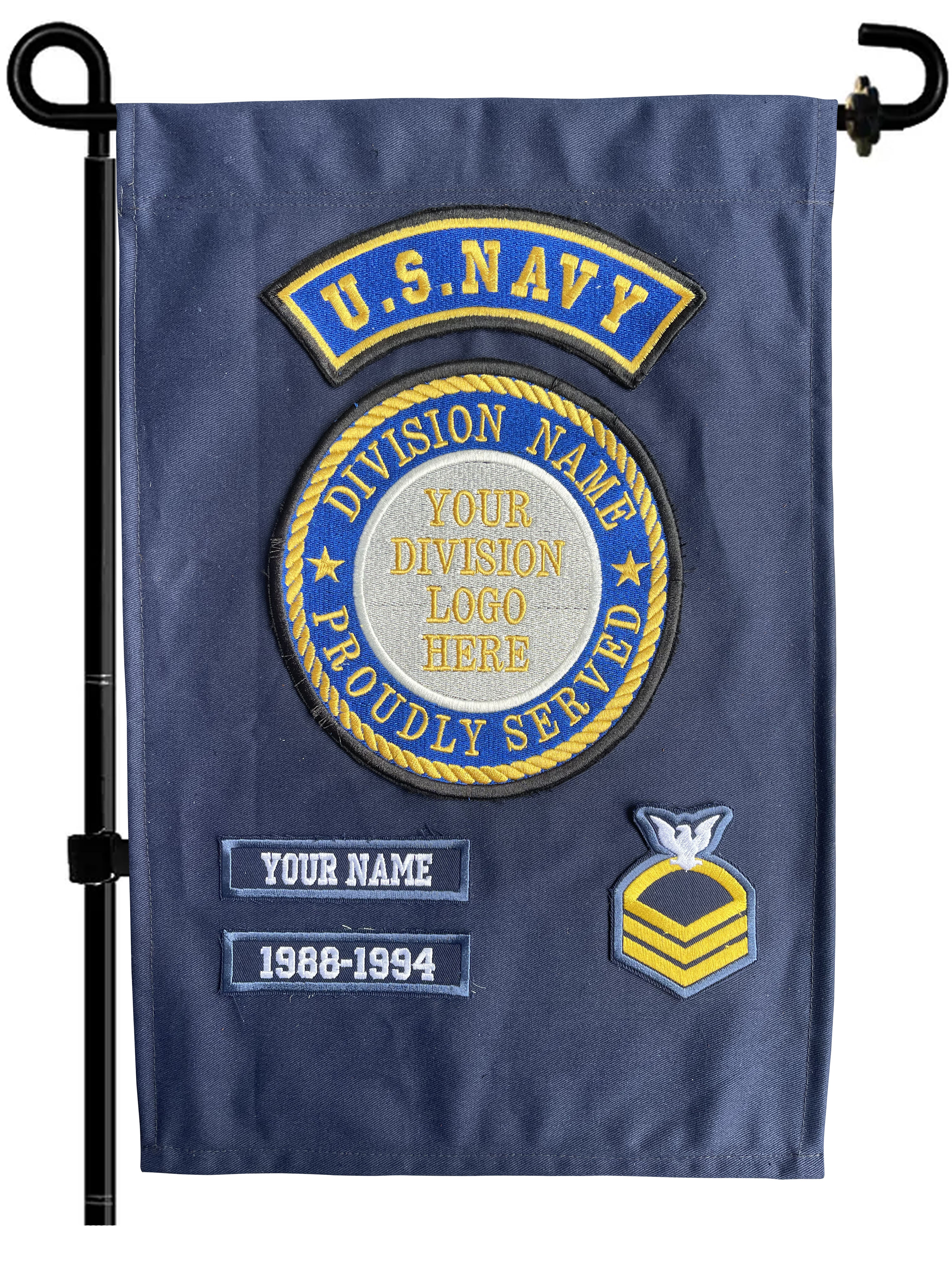 Navy Door Banner Custom Navy Embroidered Garden Flag