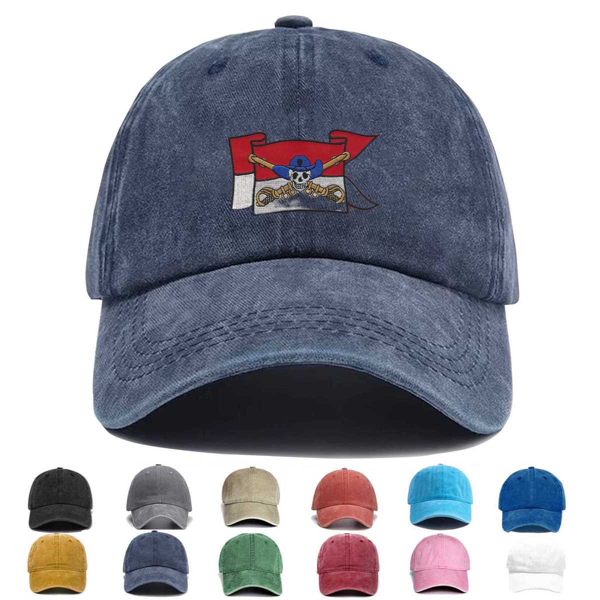 Cavalry Guide On Flag With Skull And Crossed Sabers Embroidered Hat - Custom Hat