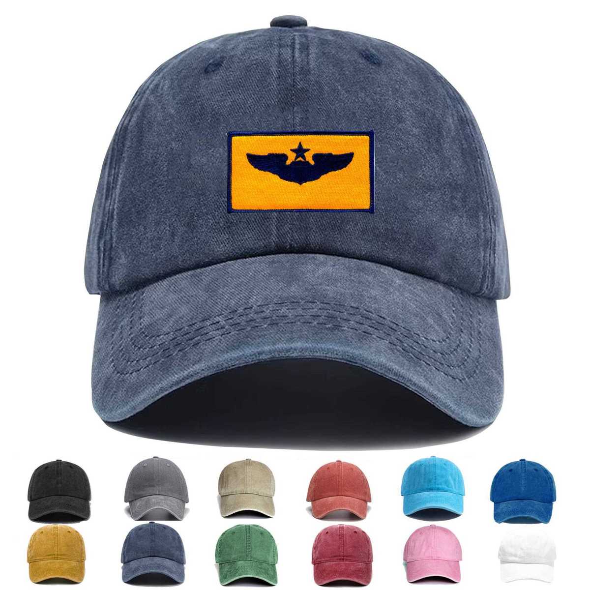Senior Pilot Wings Gold And Blue Embroidered Hat - Custom Hat