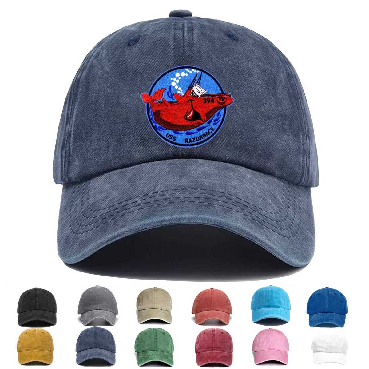 Ss 394 Uss Razorback Red Whale Small Embroidered Hat - Custom Hat