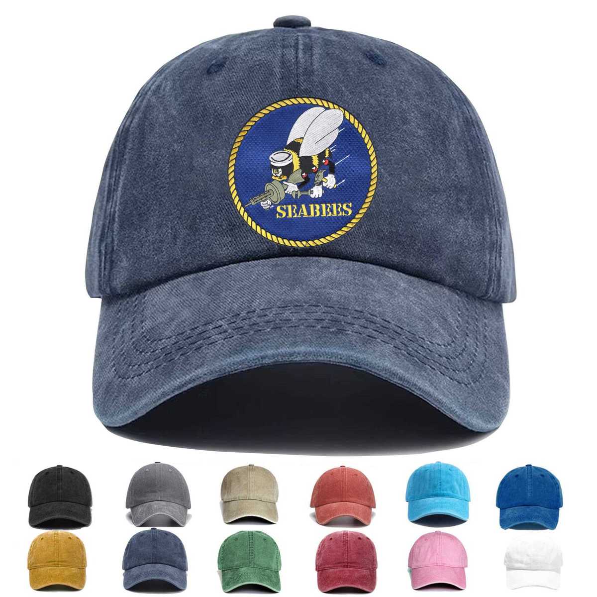 Us Naval Seabee Large Back Embroidered Hat - Custom Hat