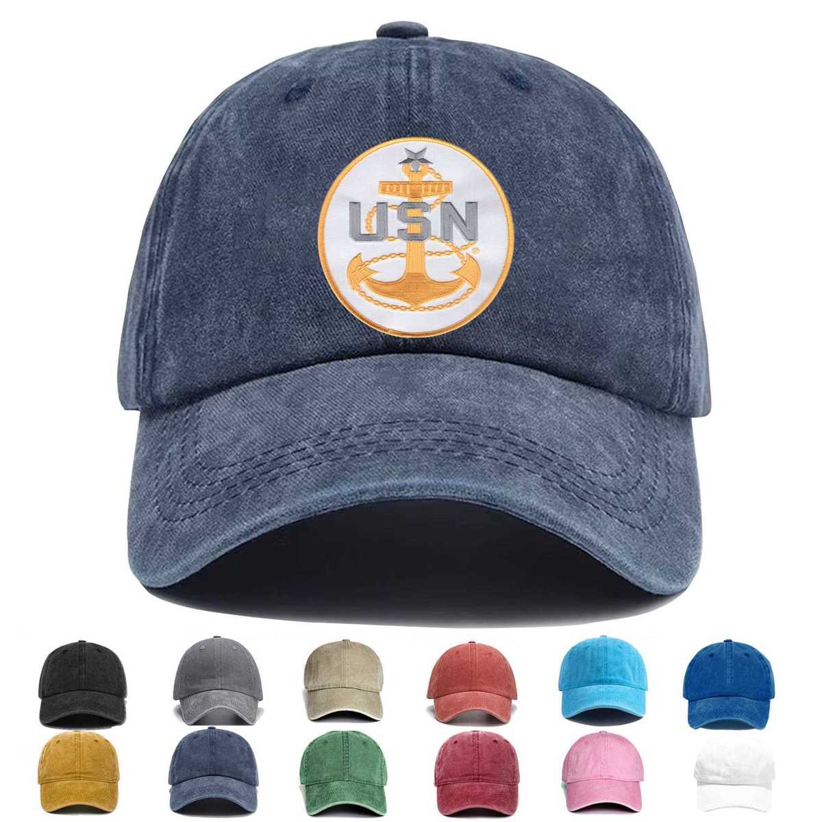 Us Navy Senior Chief Crest Silver Star Embroidered Hat - Custom Hat