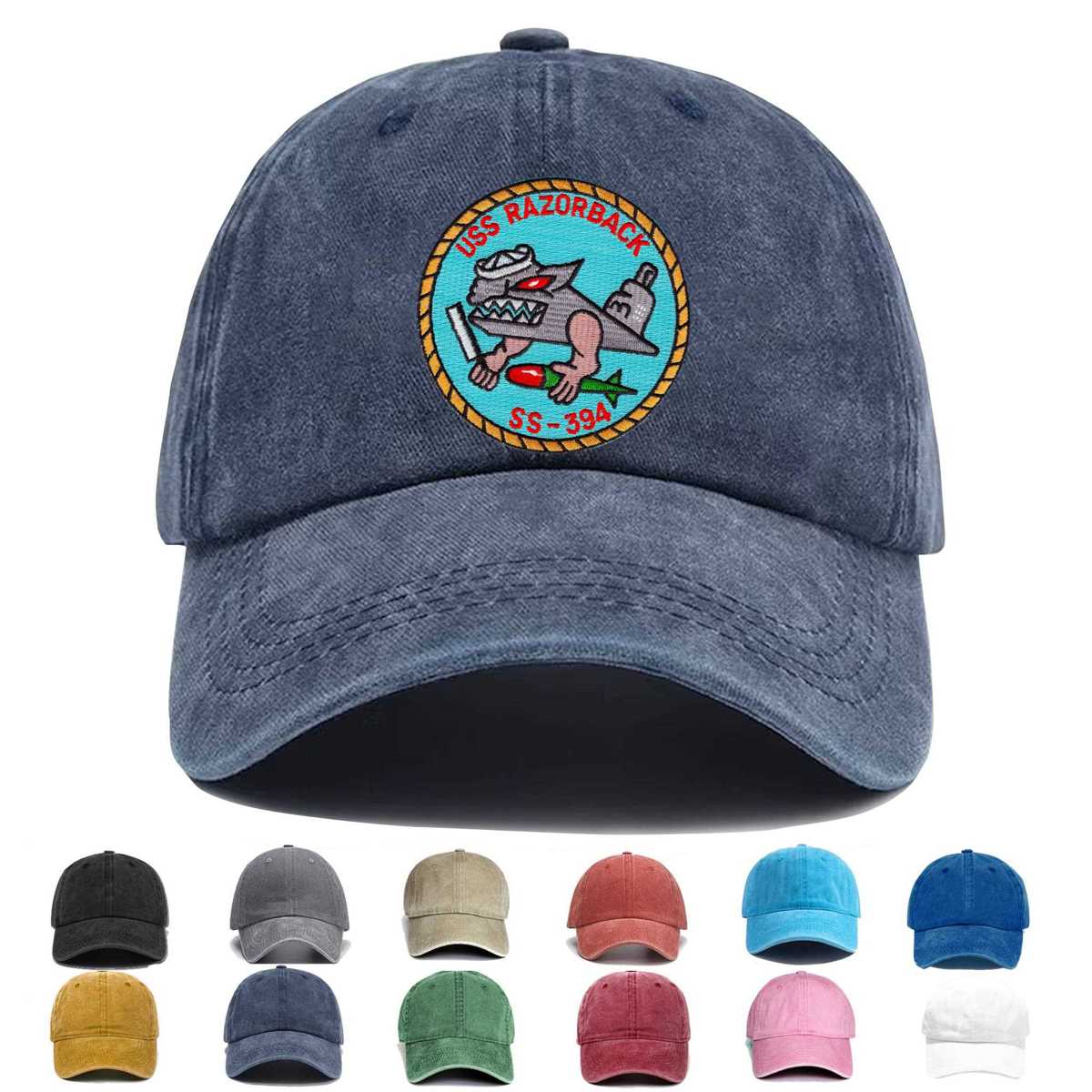 Uss Razorback Ss 394 Version D Large Embroidered Hat - Custom Hat