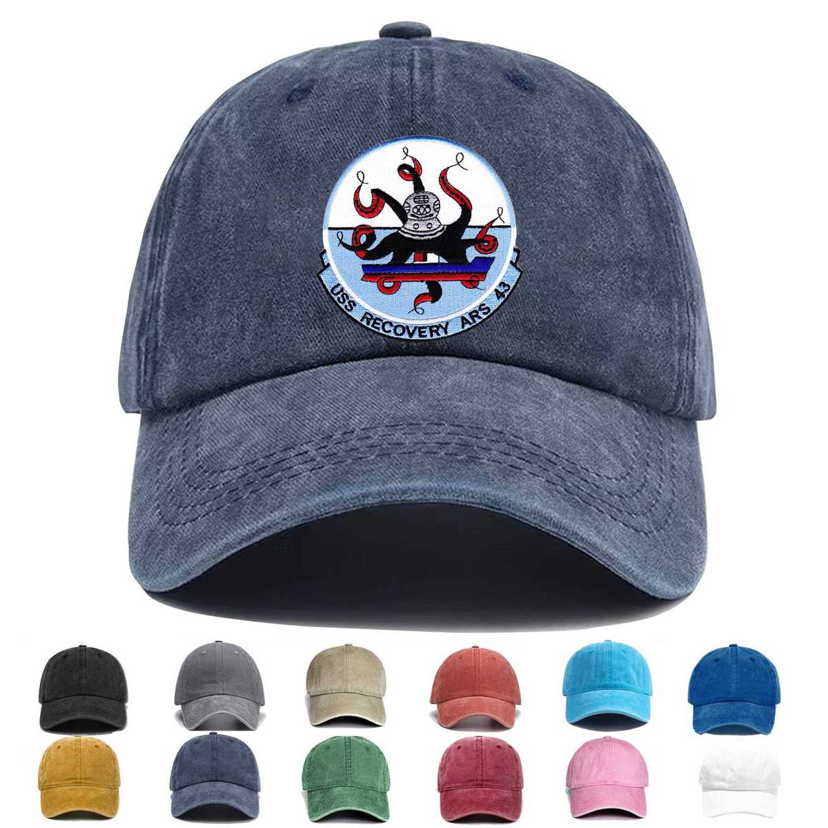 Uss Recovery Ars 43 Rescue Salvage Ship Embroidered Hat - Custom Hat
